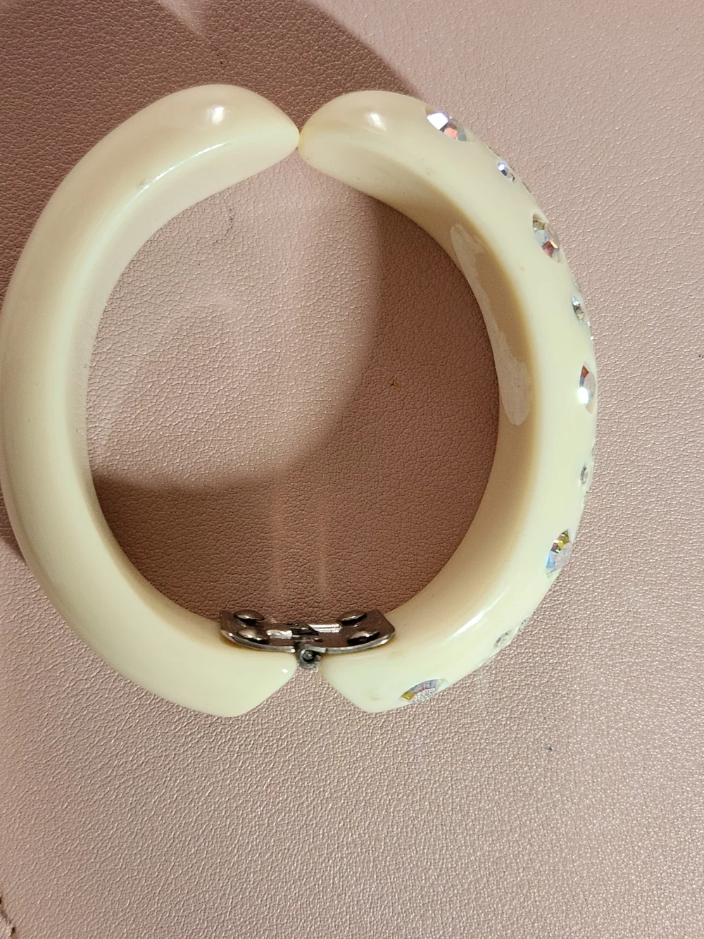Weiss Hinged  Crystal-Embellished Cream Bracelet 40-50's